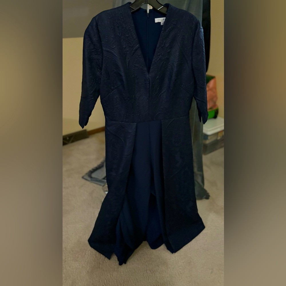 Kay Unger navy midi walk through dress/pants.